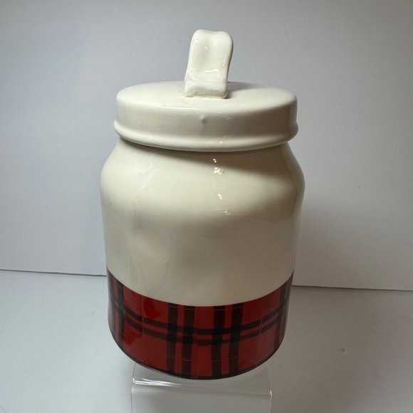 Rae Dunn 7" YUM Canister Buffalo Plaid By Magenta Artisan Collection Christmas - Picture 4 of 11
